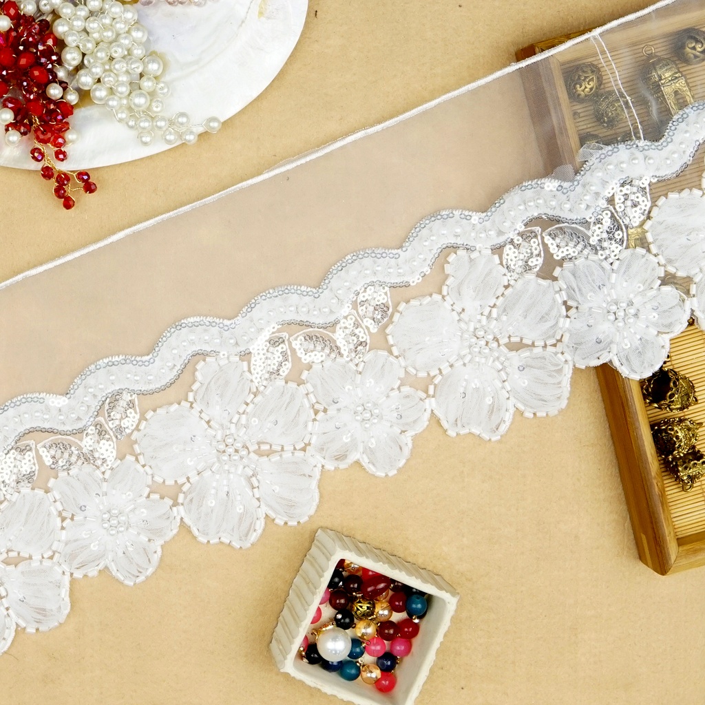 Fancy Glass Beads Sequence Lace