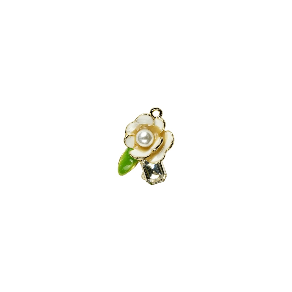 Enamel Coated Flower & Crystal Button
