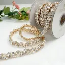 Gold Base Pearl Rhinestone Fancy Chain