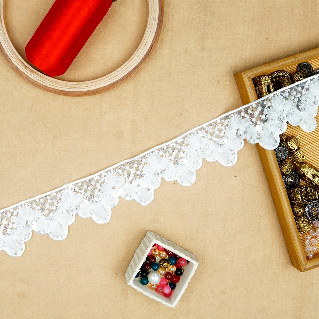 Fancy Glass Beads Sequence Lace