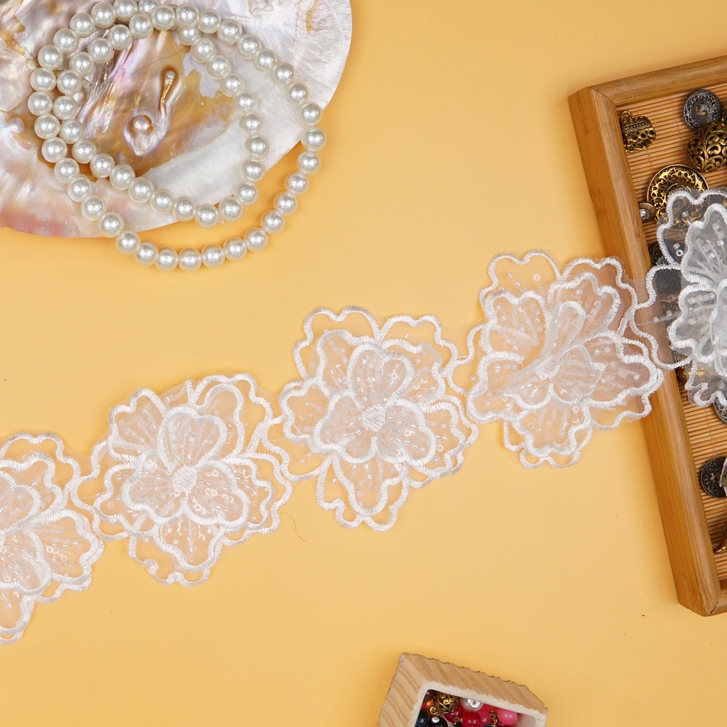 Glass Beads Sequence Organza Lace