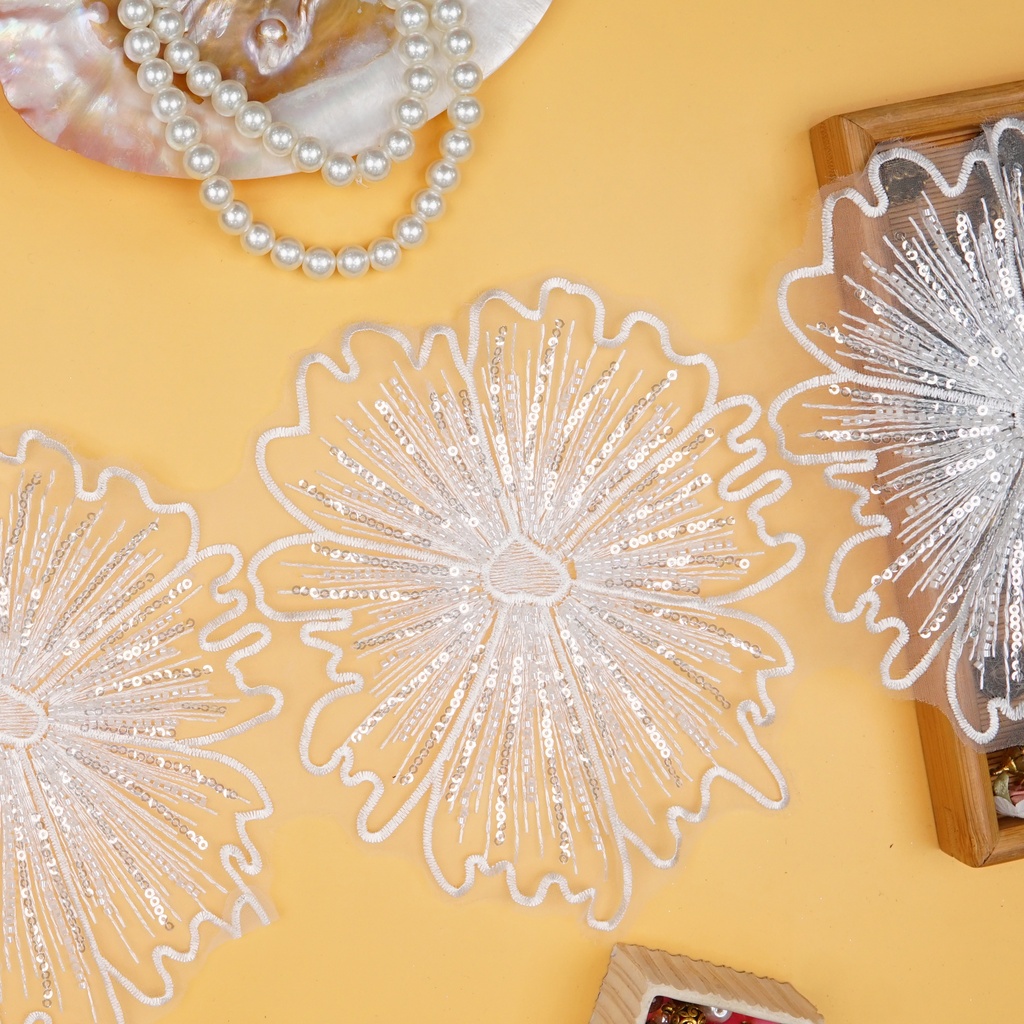 Glass Beads Sequence Organza Lace