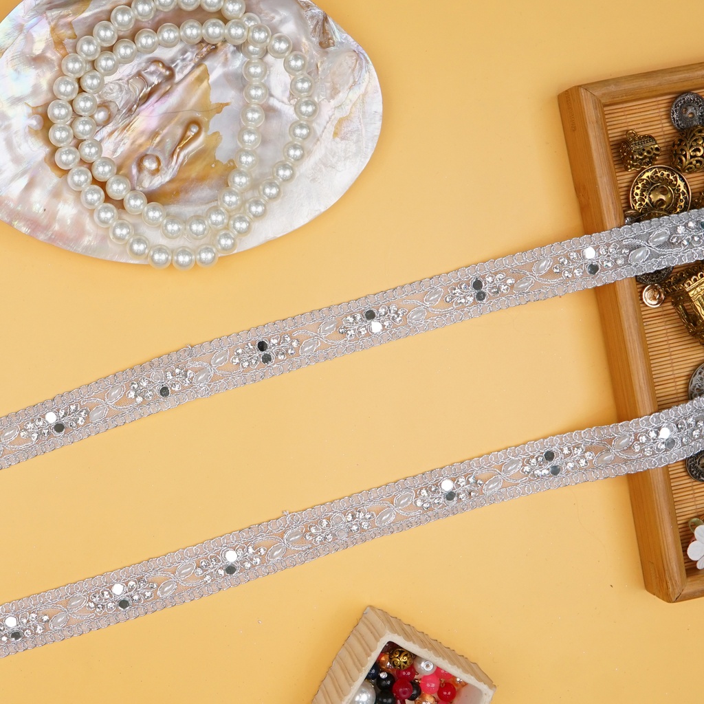 Metallic Yarn Crystal & Mirror Lace