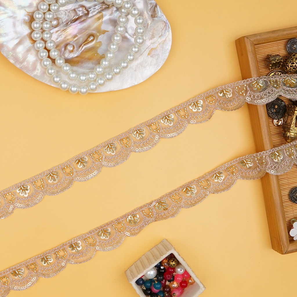 Fancy Metallic Yarn Glass Beads Lace