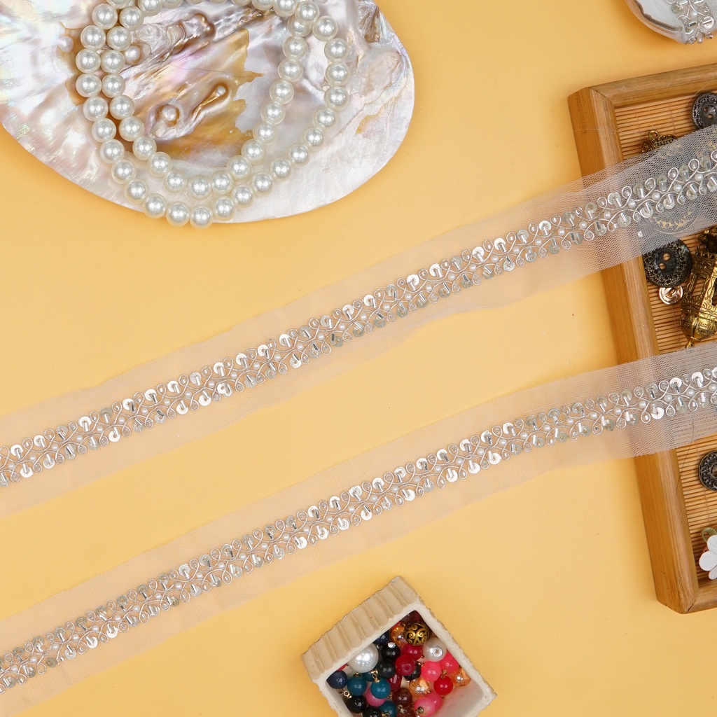 Fancy Glass Beads Pearl Sequence Lace