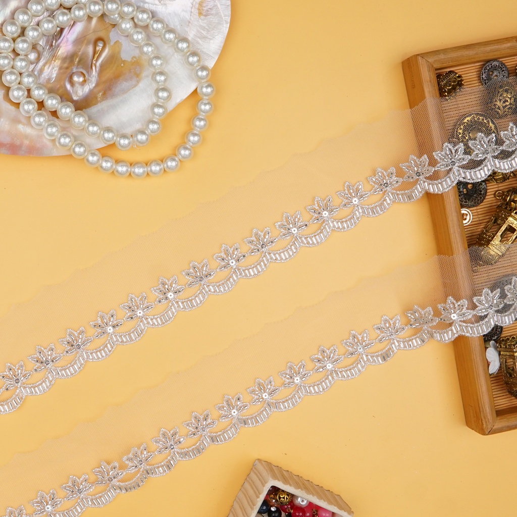 Fancy Glass Beads Sequence Lace
