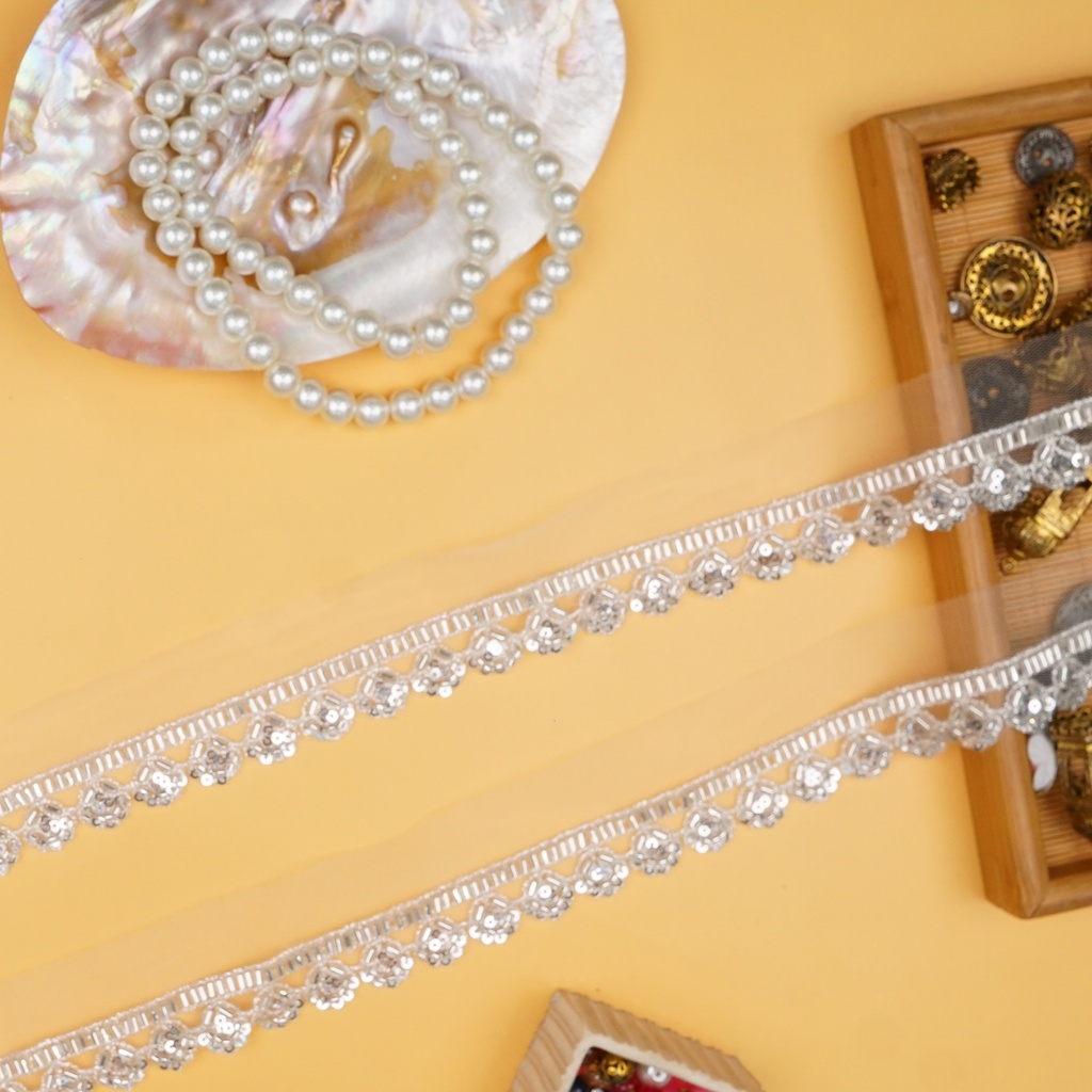 Fancy Glass Beads Sequence Lace