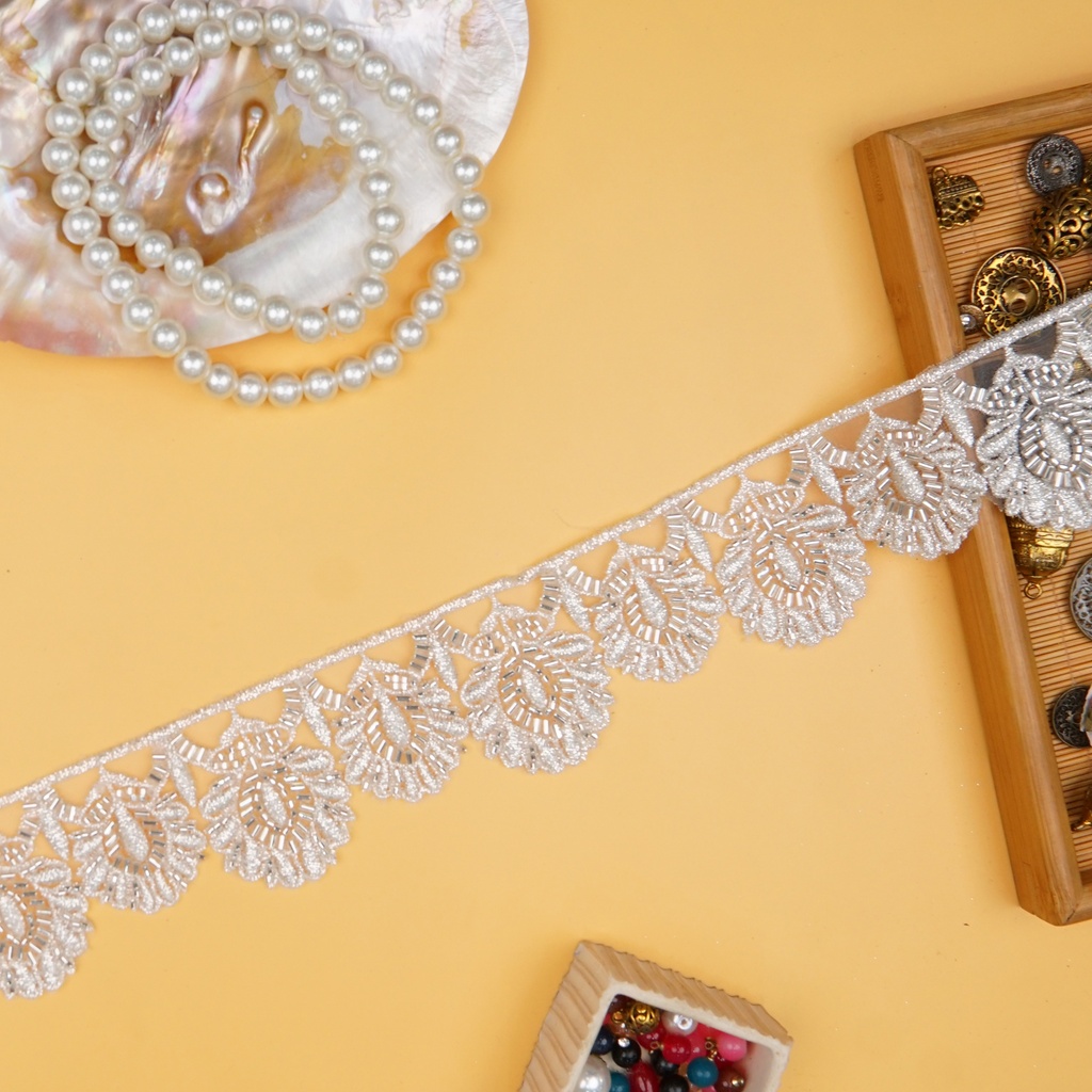 Fancy Metallic Yarn Glass Beads Lace