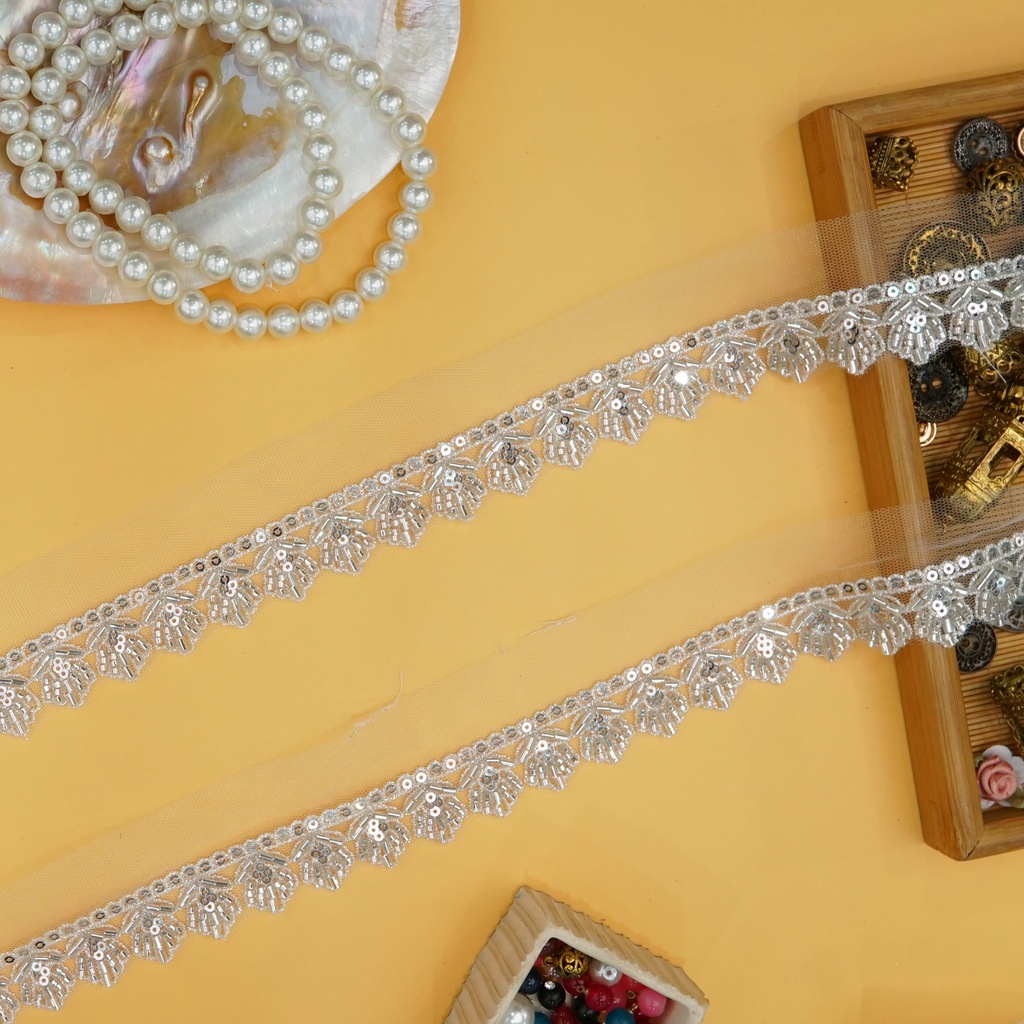 Fancy Glass Beads Sequence Lace