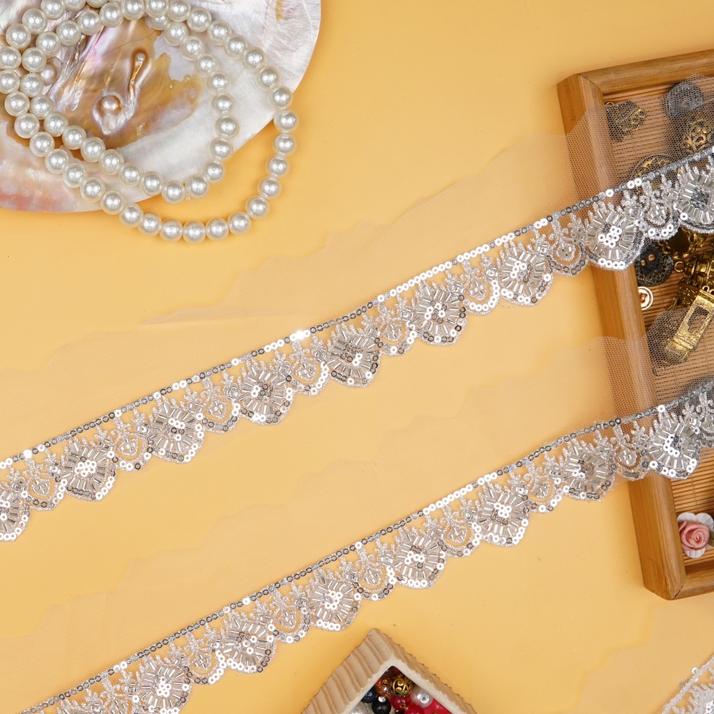 Fancy Glass Beads Sequence Lace
