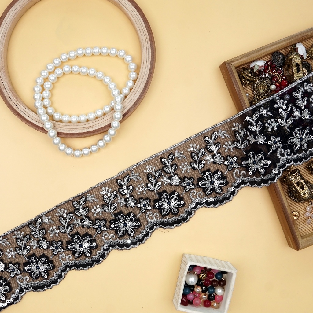 Fancy Glass Beads Sequence Net Lace