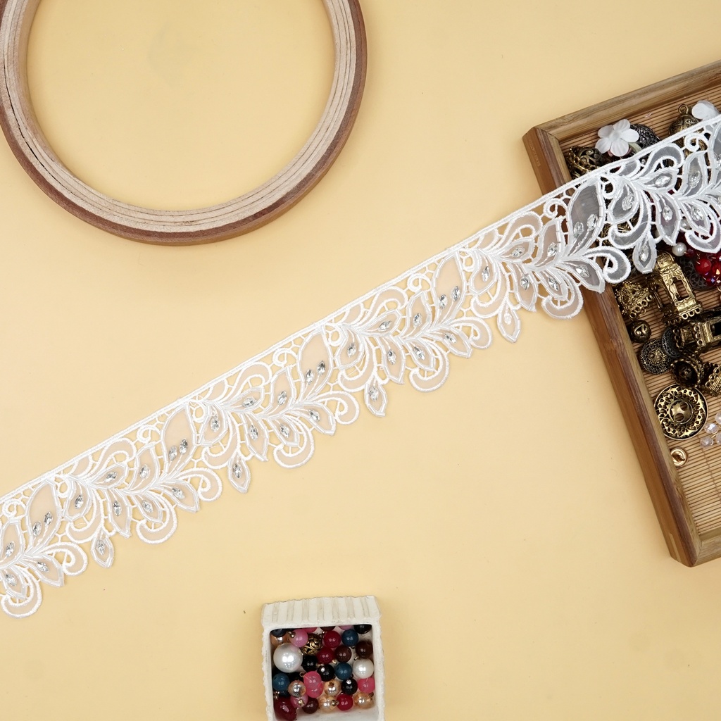 Fancy Glass Beads Crystal Organza Lace