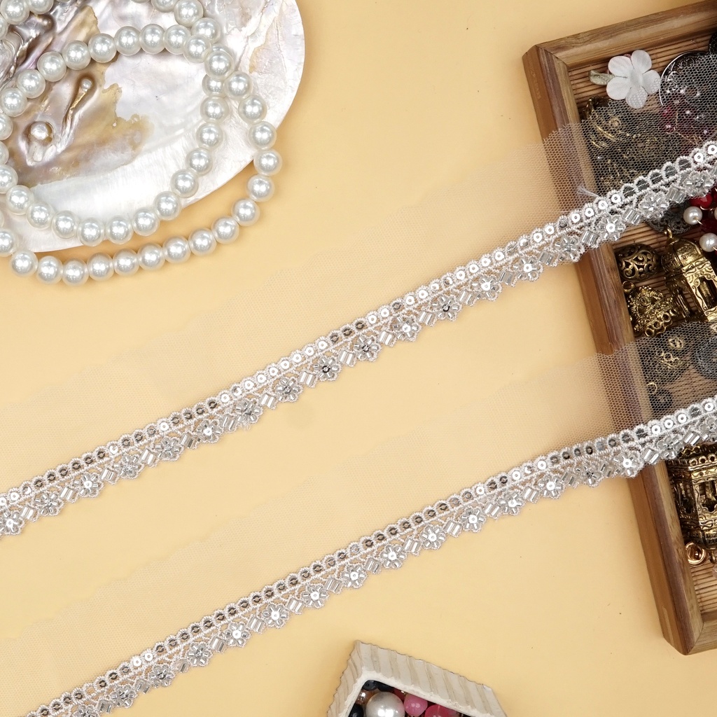 Fancy Glass Beads Sequence Lace