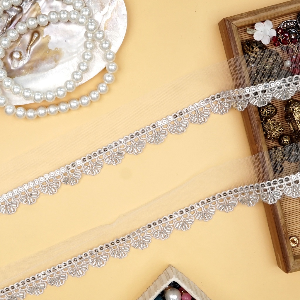 Fancy Glass Beads Sequence Lace