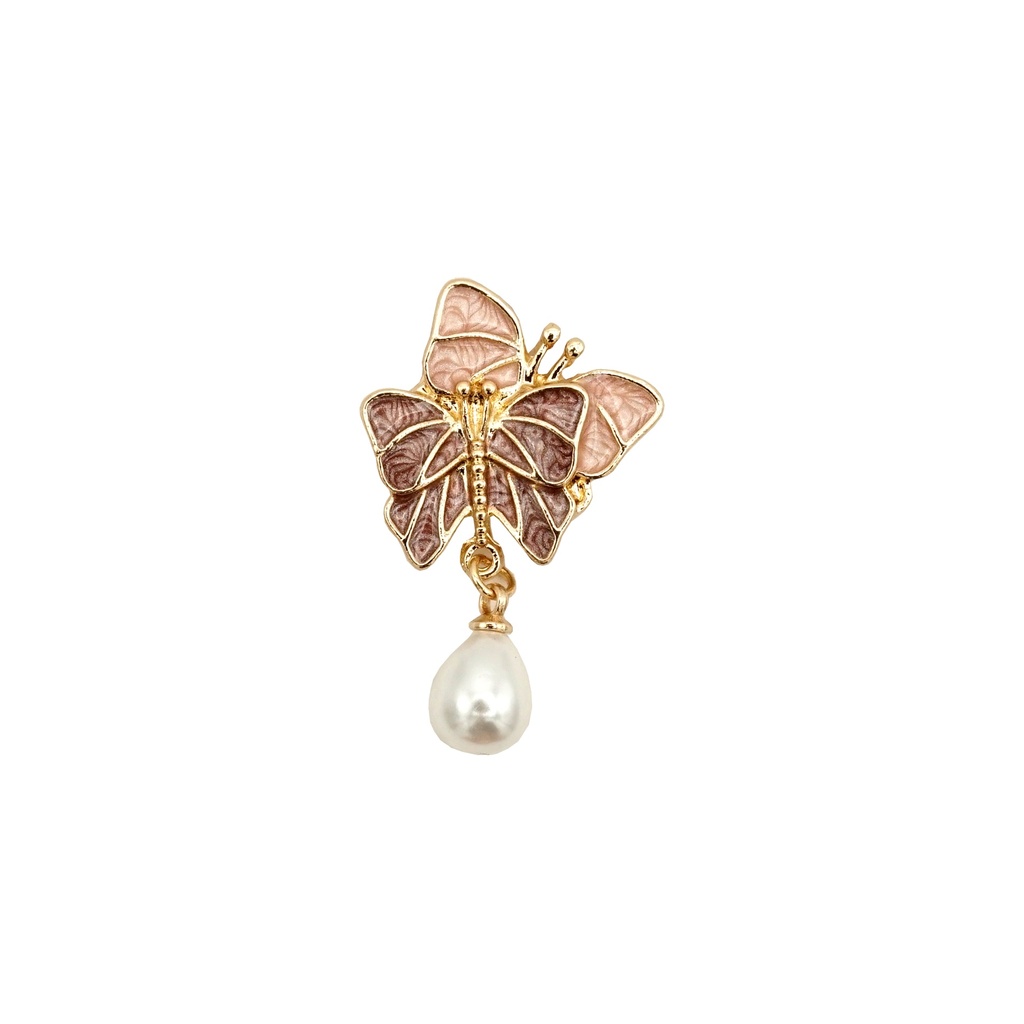 Gold Plated Enamel Butterflies Pearl Drop