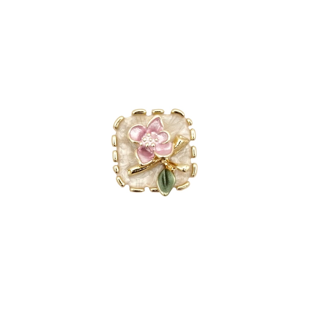 Gold Plated Enamel Flower Leaf Button