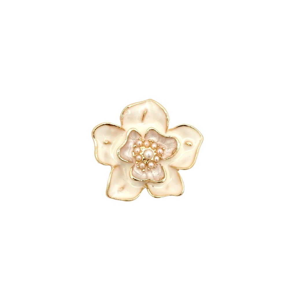 Gold Plated Enamel Pearl Flower Button
