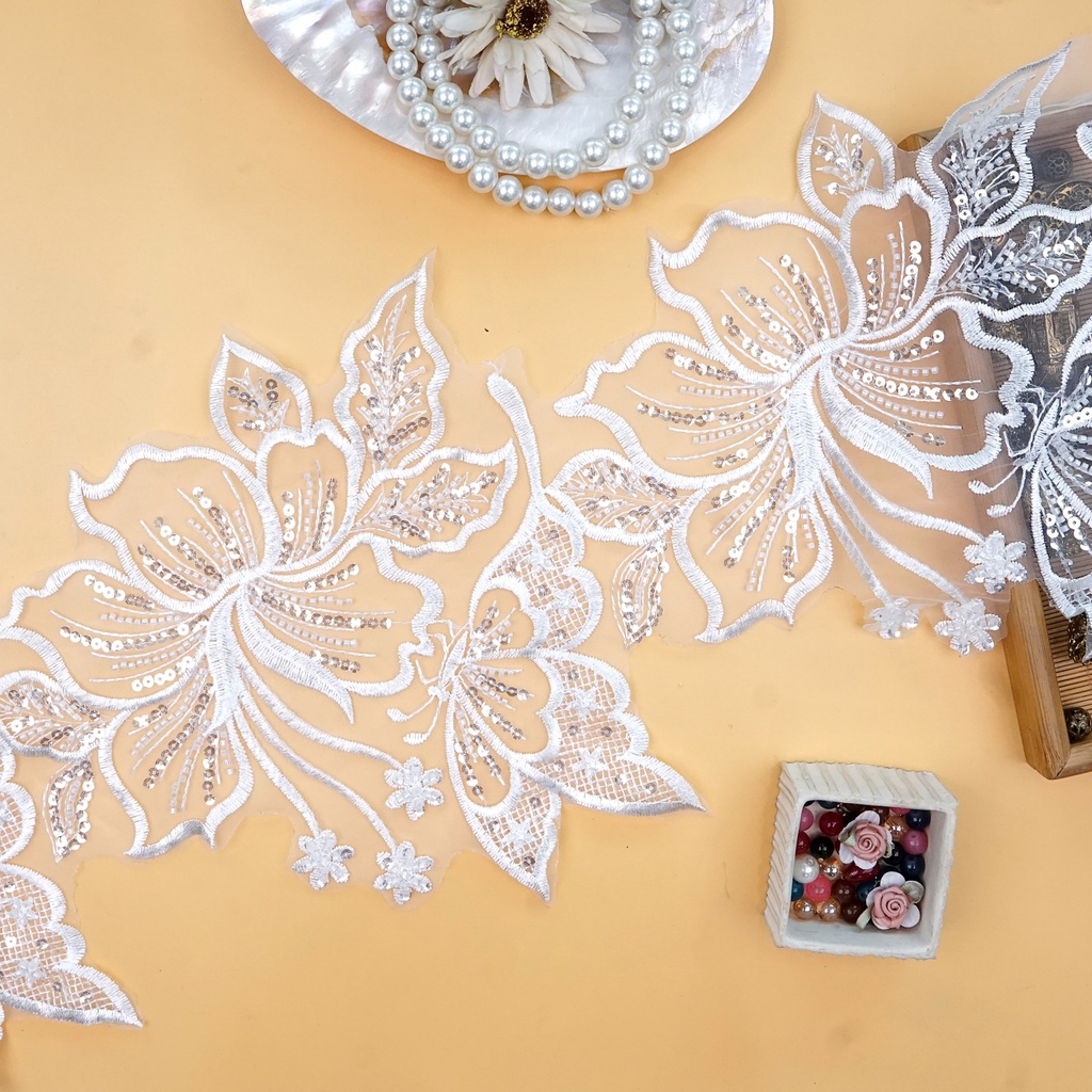 Fancy Glass Beads Sequence Patch Lace