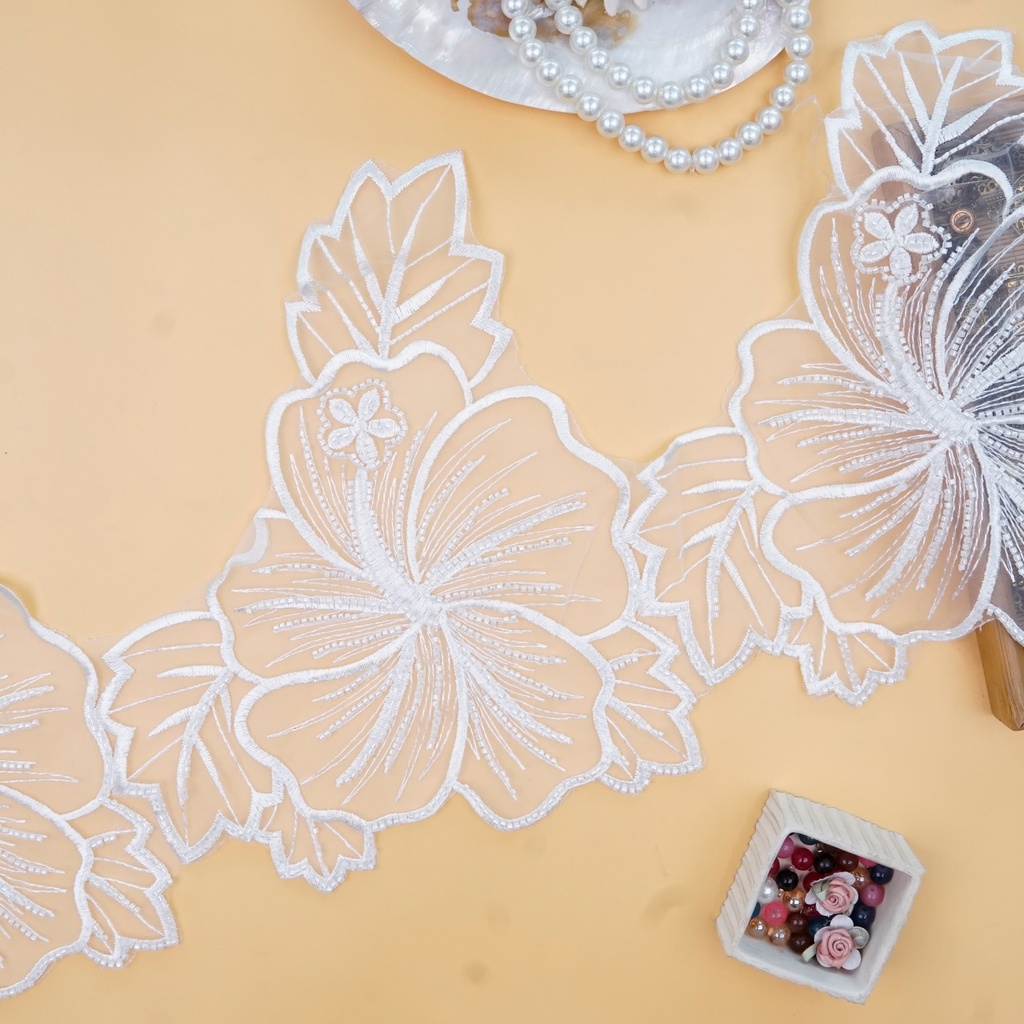 Fancy Glass Beads Sequence Patch Lace