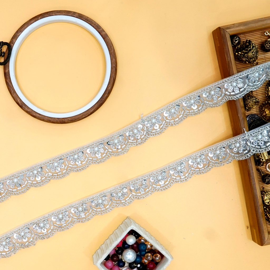 Fancy Glass Beads Sequence Lace