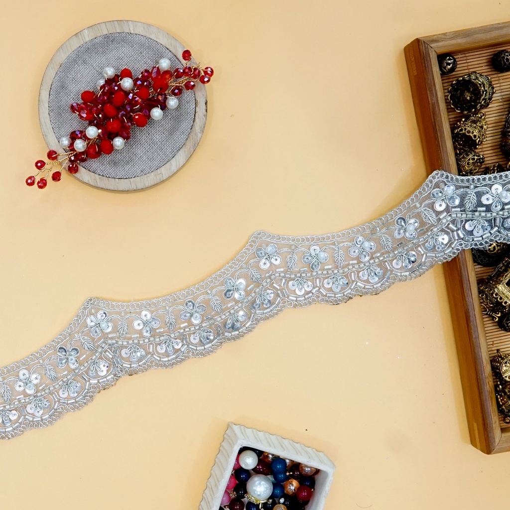 Fancy Glass Beads Sequence Lace