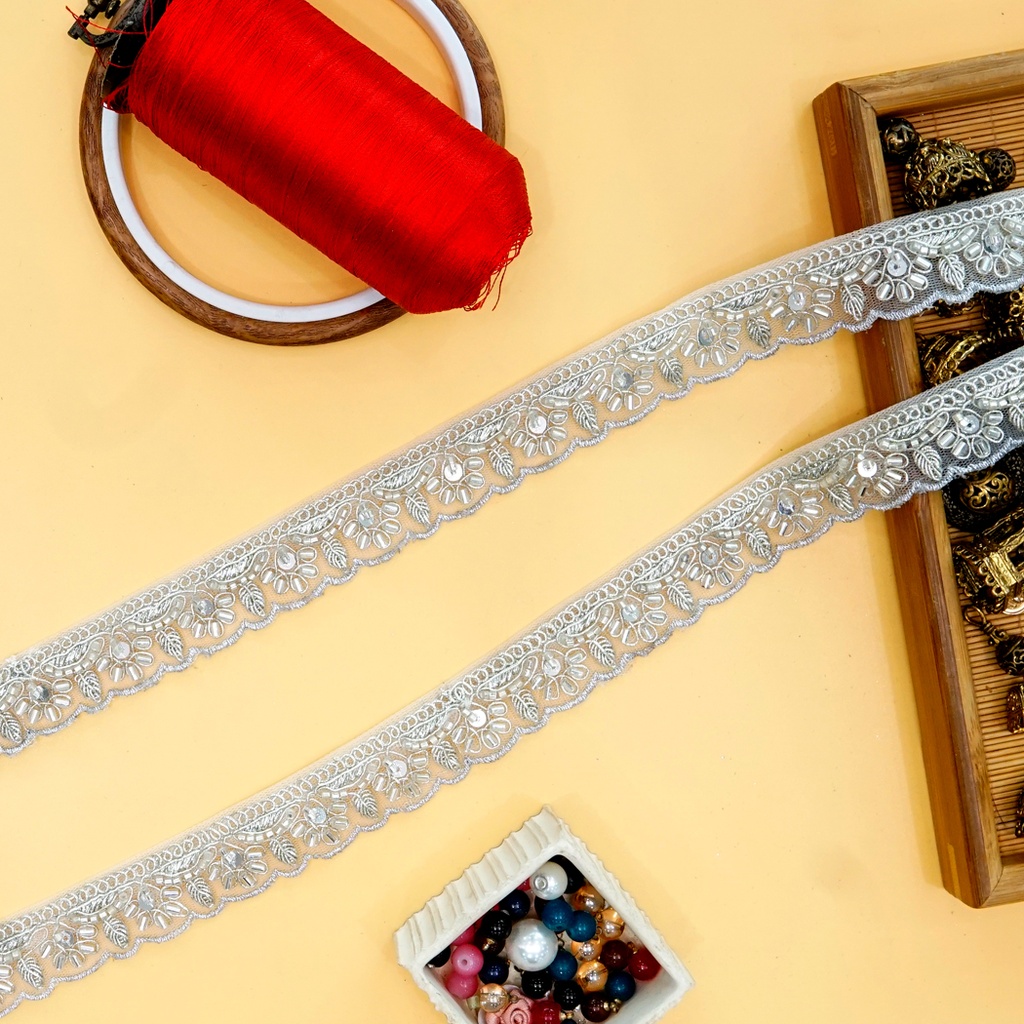 Fancy Glass Beads Sequence Lace