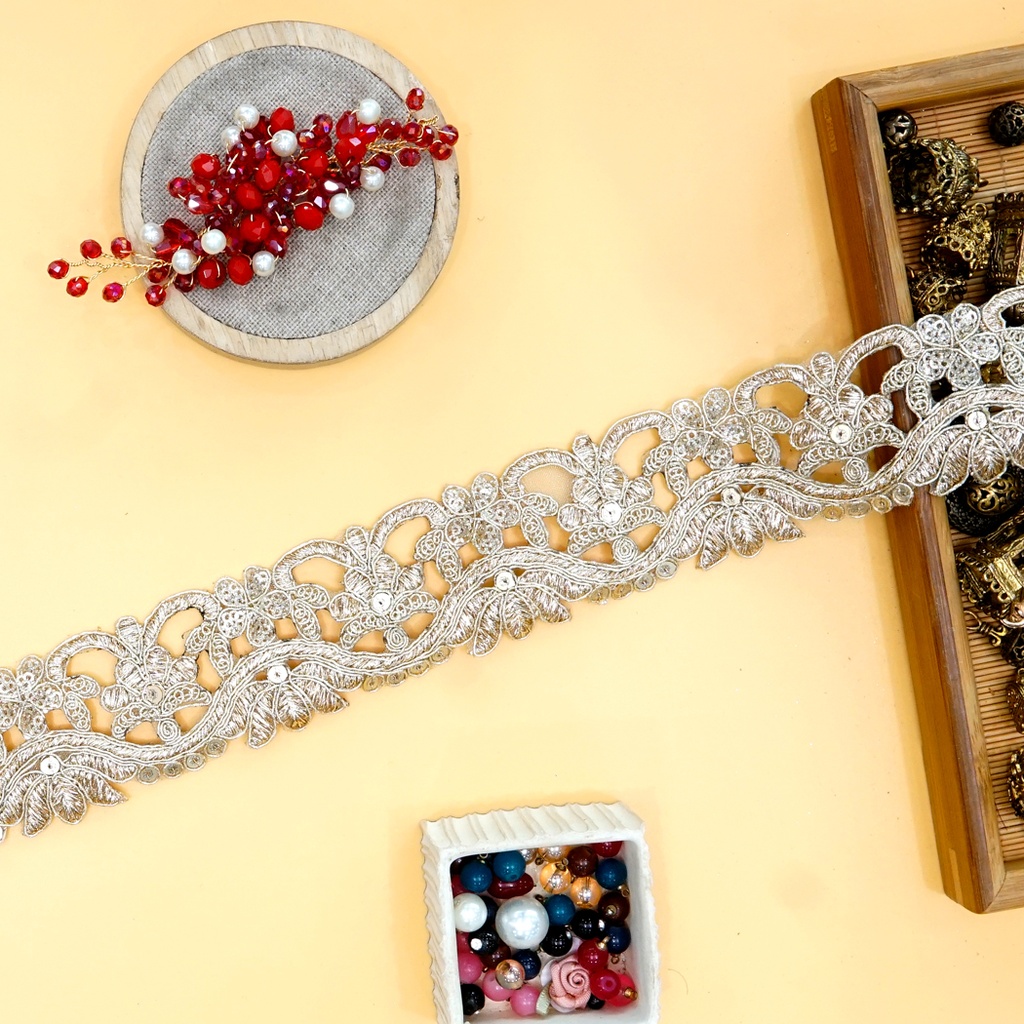 Fancy Metallic Yarn Sequence Lace
