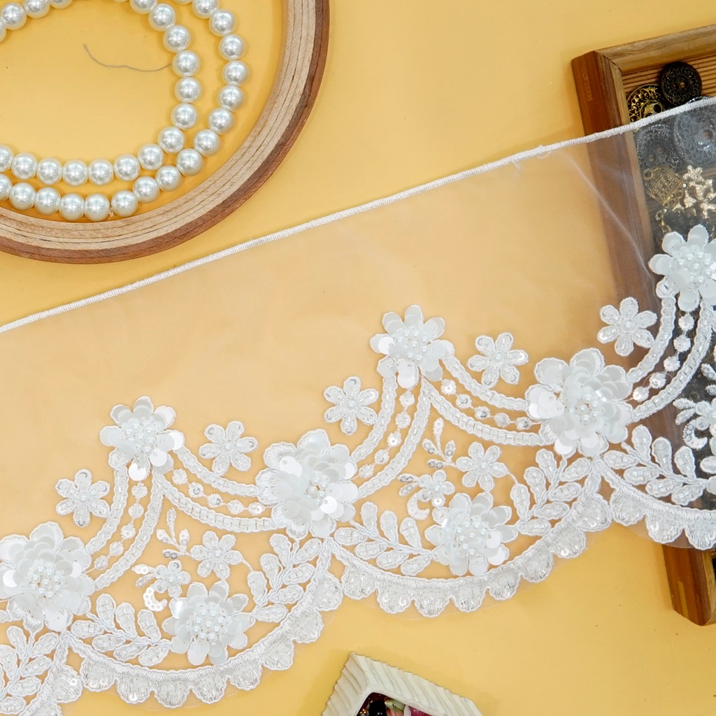 Fancy Glass Beads Sequence Lace