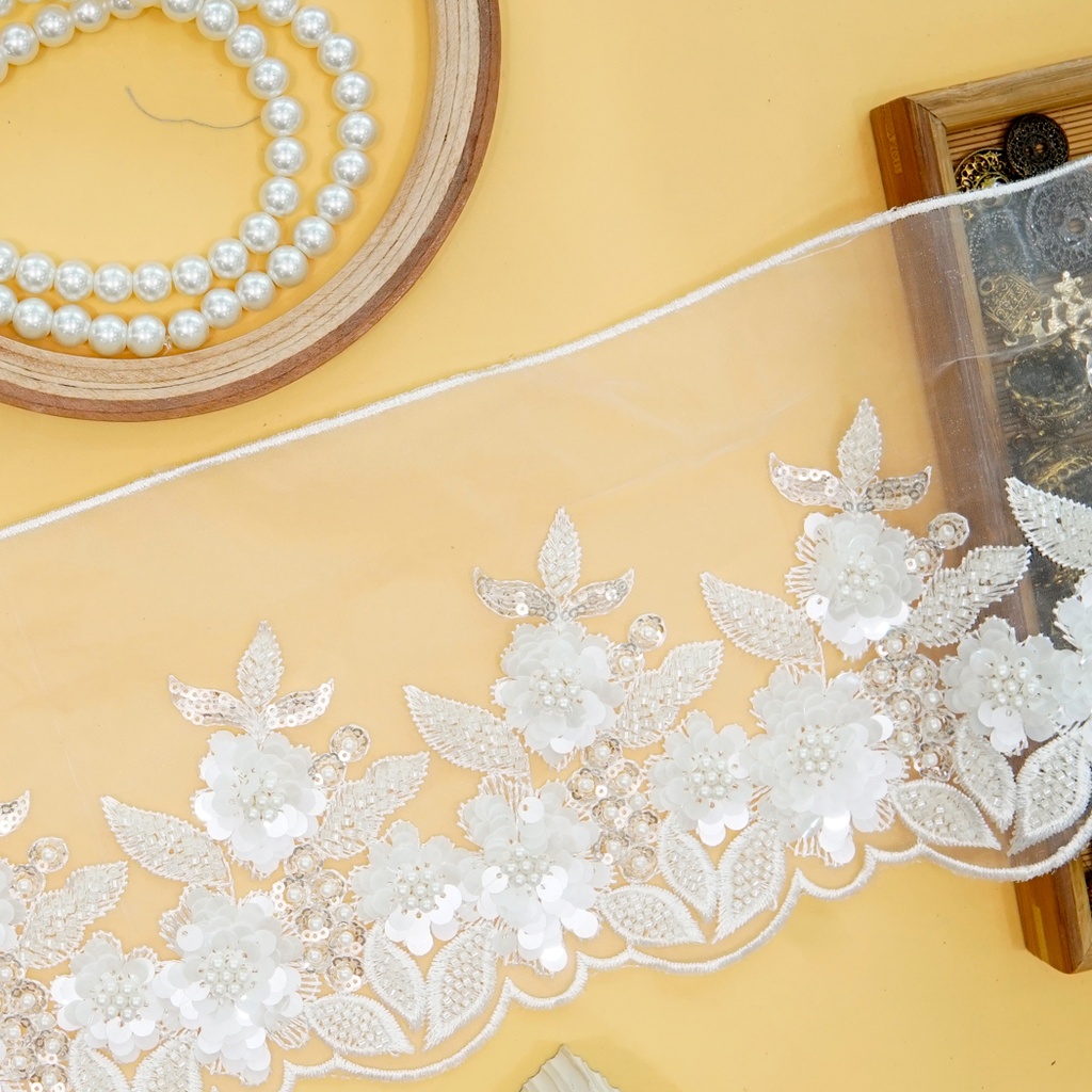 Fancy Glass Beads Sequence Lace