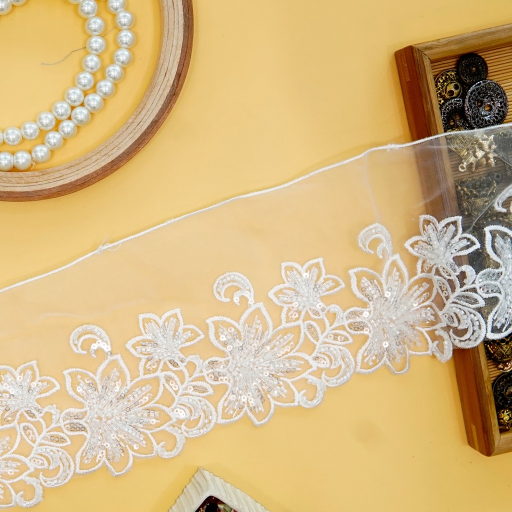 Fancy Glass Beads Sequence Lace