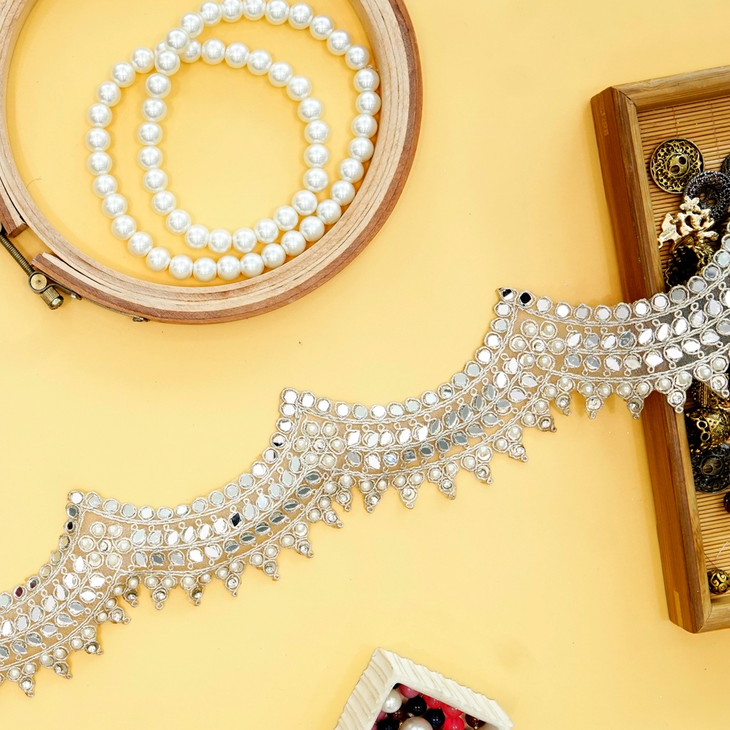 Metallic Yarn Mirror Rhinestone Fancy Lace