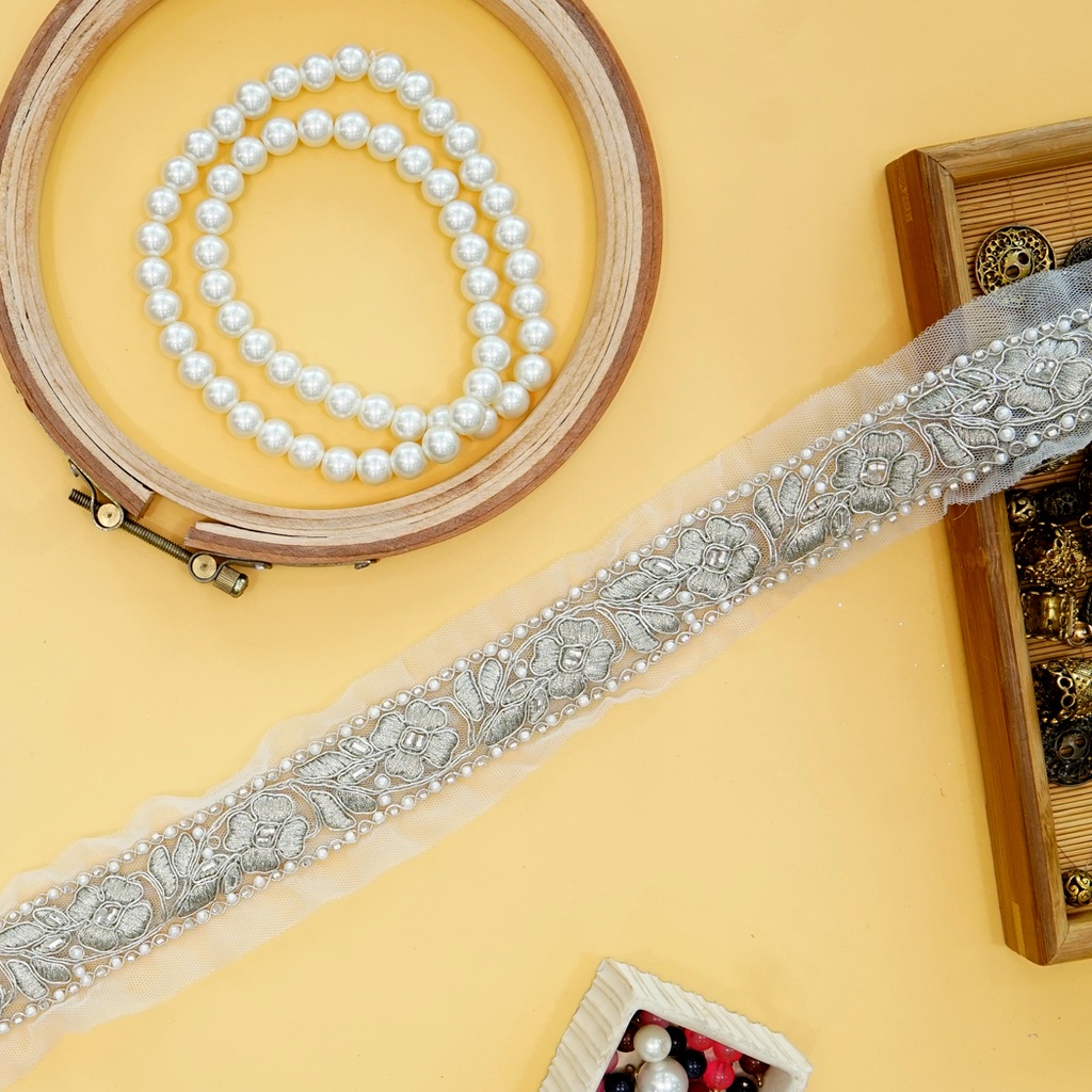 Metallic Yarn Rhinestone Fancy Lace