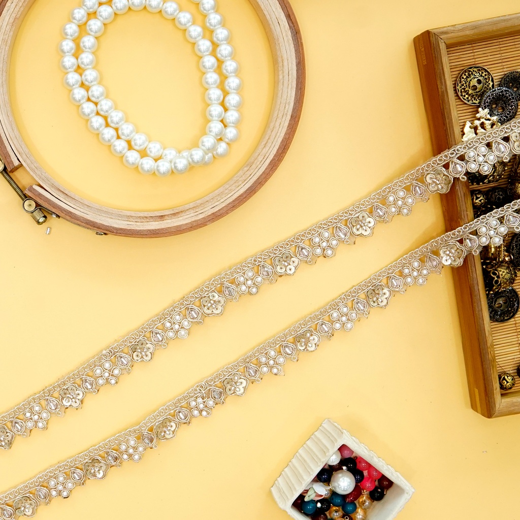 Fancy Glass Beads Sequence Lace