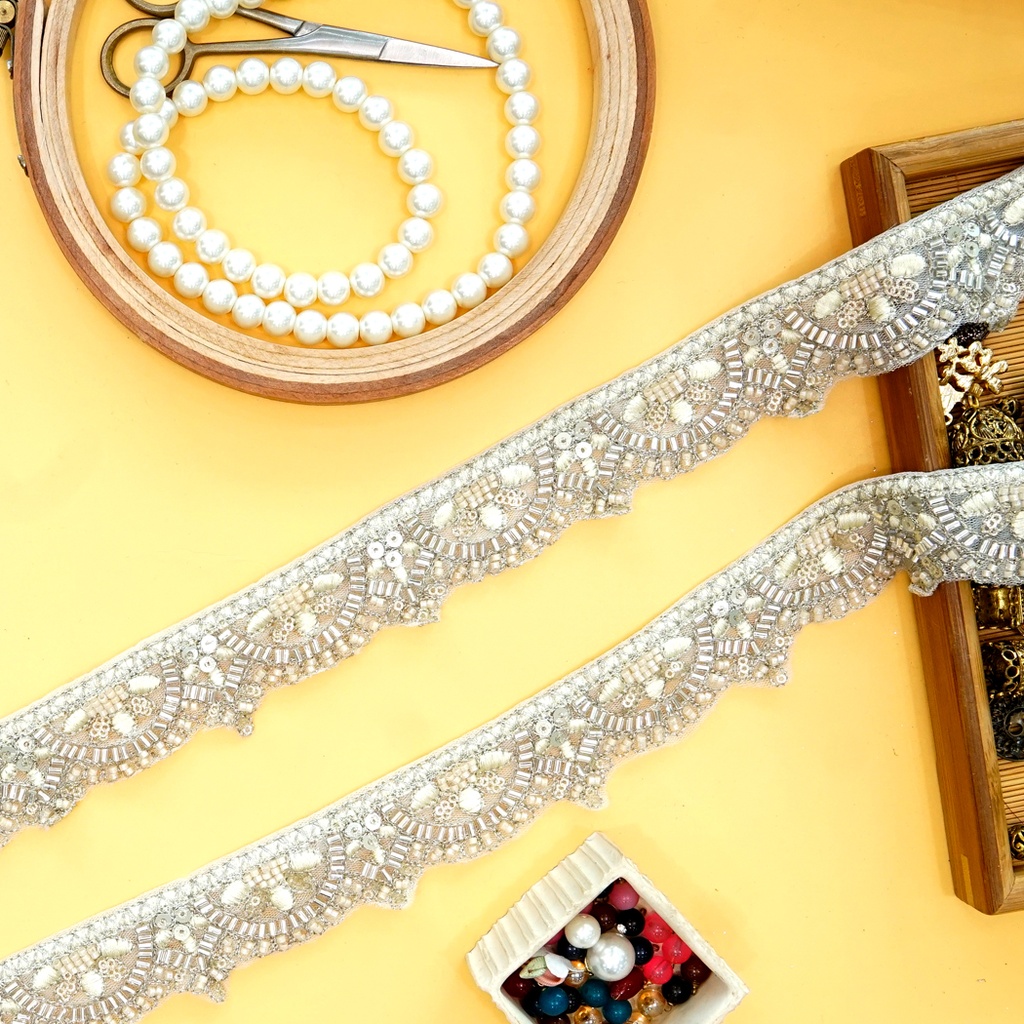 Fancy Glass Beads Sequence Lace