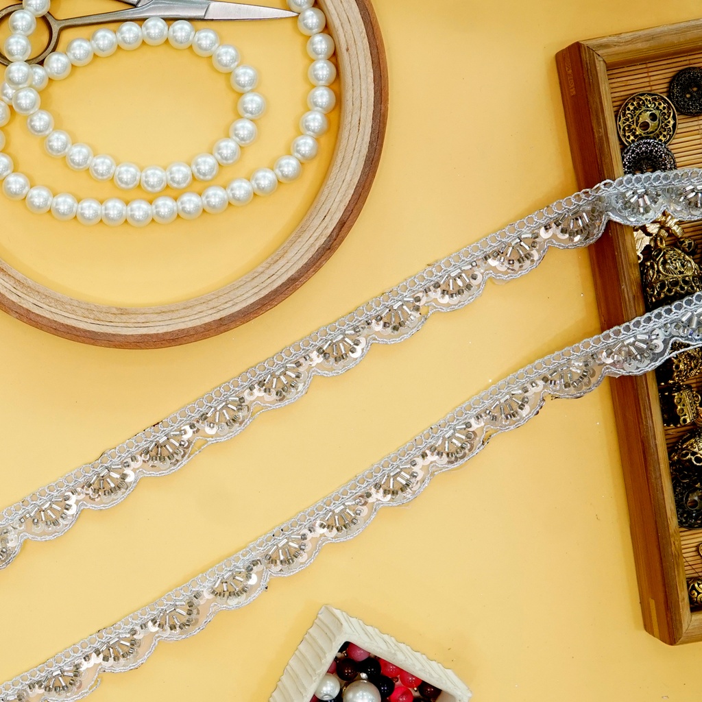 Fancy Glass Beads Sequence Lace
