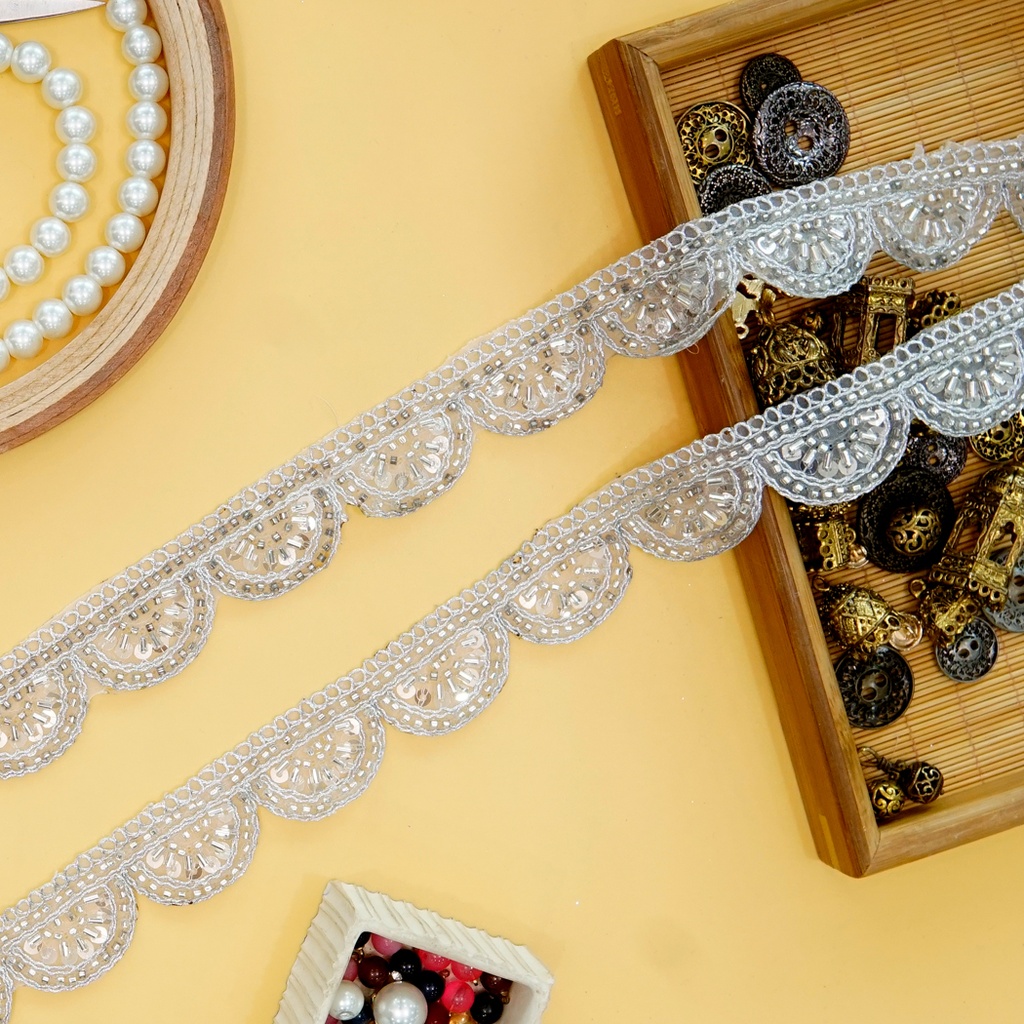 Fancy Glass Beads Sequence Lace