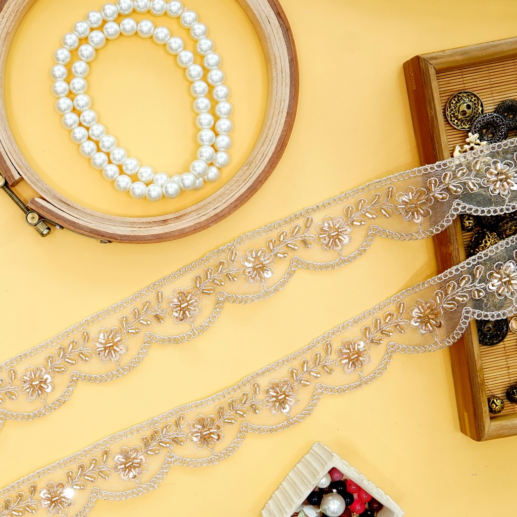Fancy Glass Beads Sequence Lace