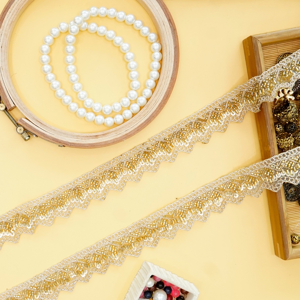 Fancy Glass Beads Sequence Lace