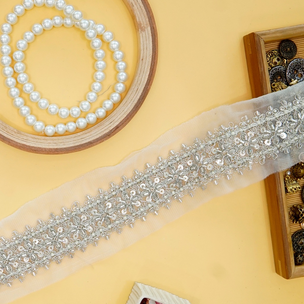 Fancy Glass Beads Sequence Lace
