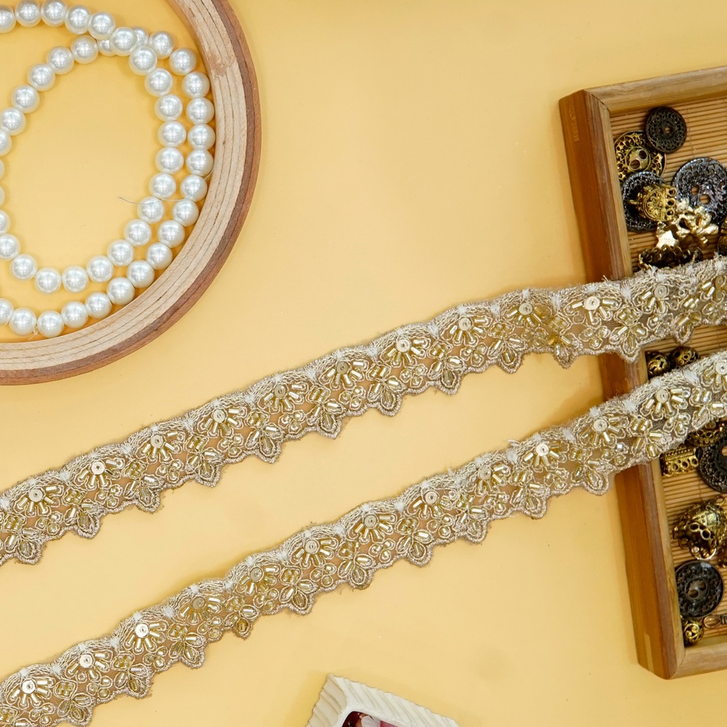 Fancy Glass Beads Sequence Lace