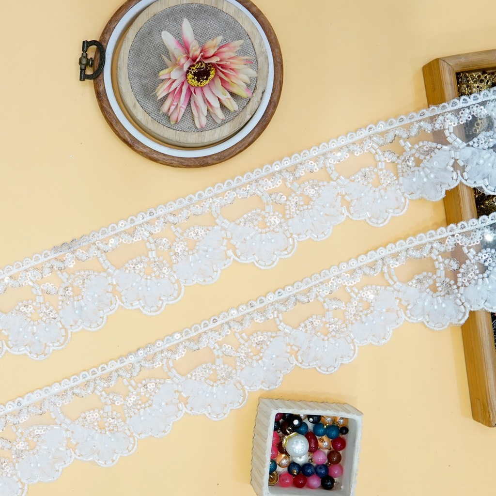 Fancy Glass Beads Sequence Lace