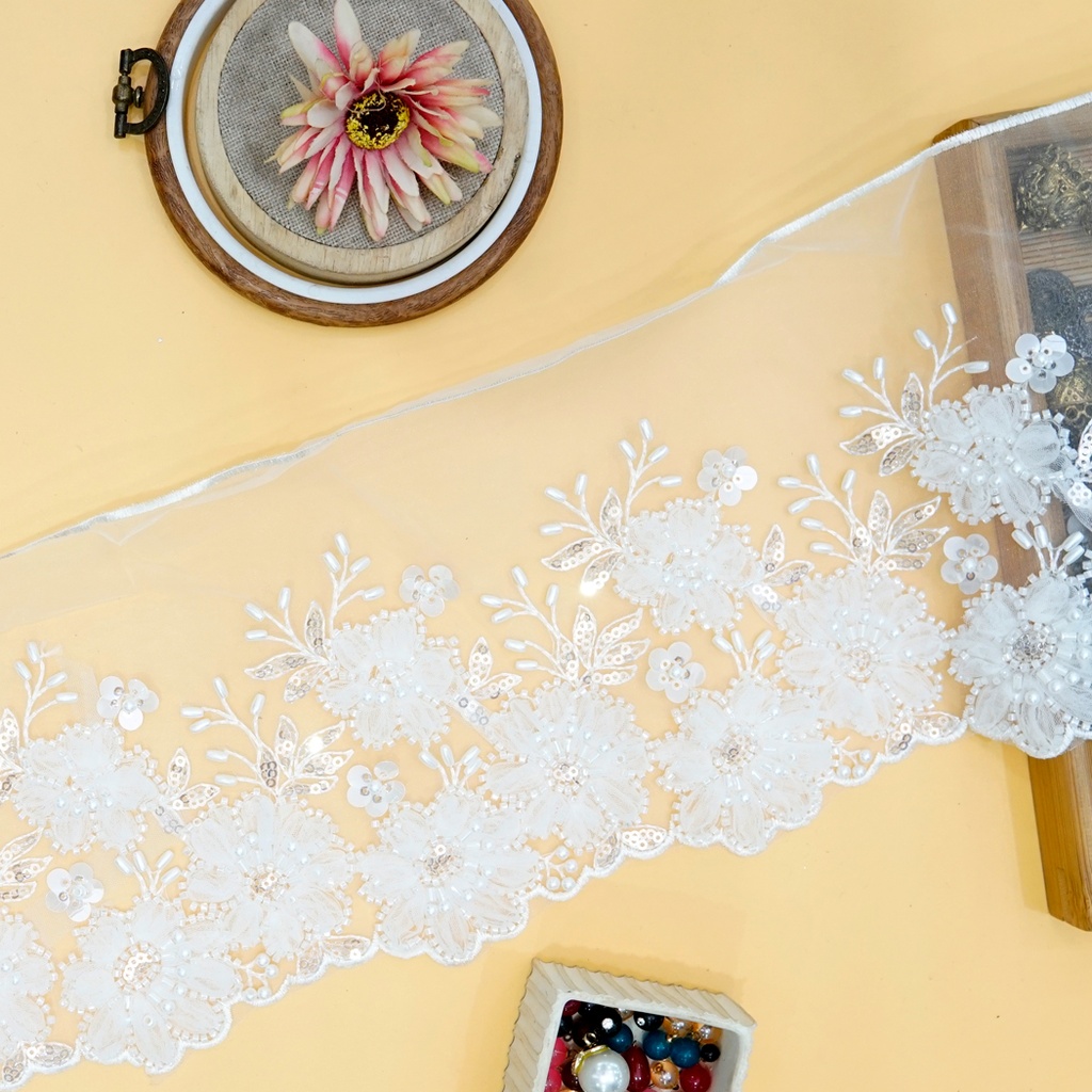 Fancy Glass Beads Sequence Lace