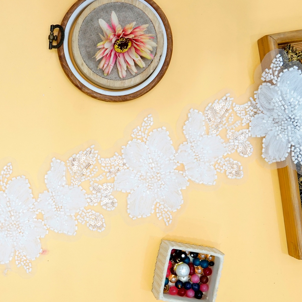 Fancy Glass Beads Sequence Lace