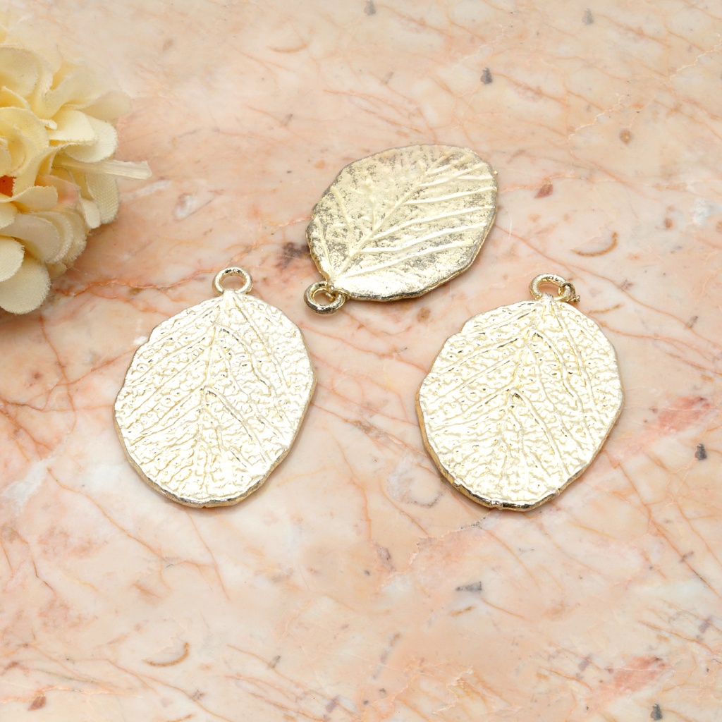 Gold Tone Textured Organic Leaf Pendant