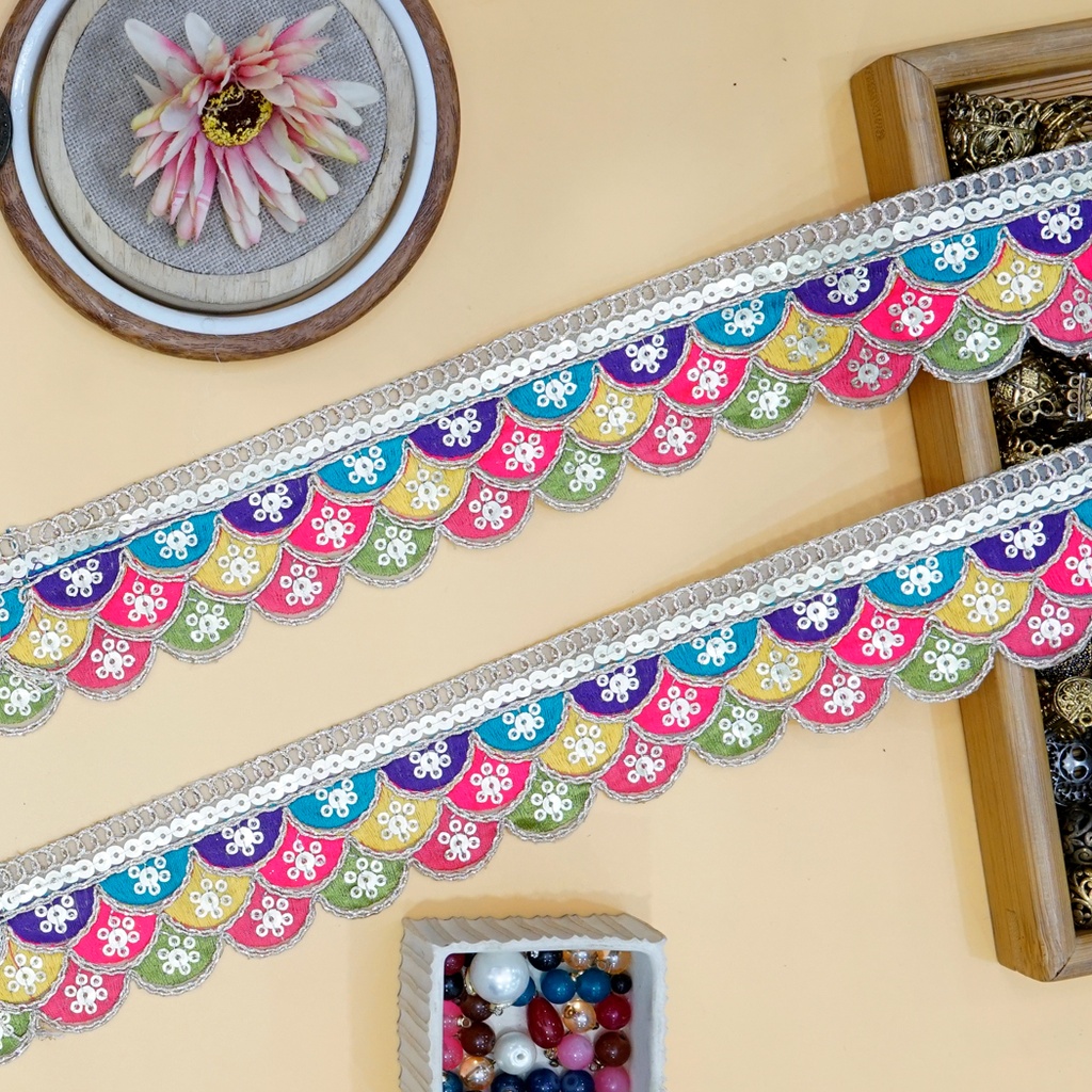 Fancy Metallic Yarn Sequence Lace