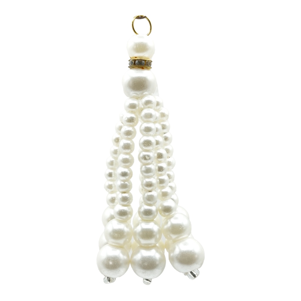 Pearly White Multi-Strand Pearl Beads Fancy Tassel with Metallic Loop