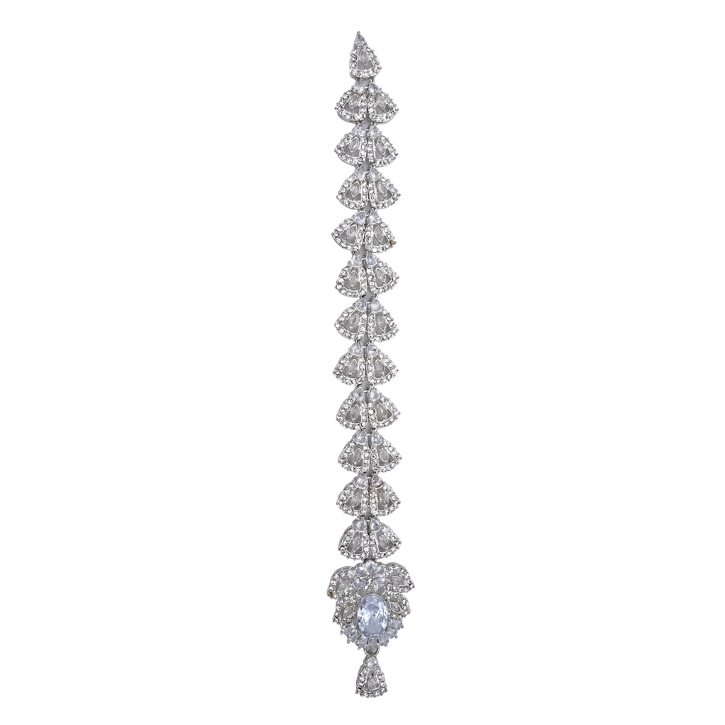 Silver Base Fancy Kundan Button Patti