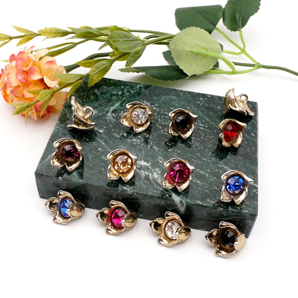 Tulip Flower Shape Center Stone Button