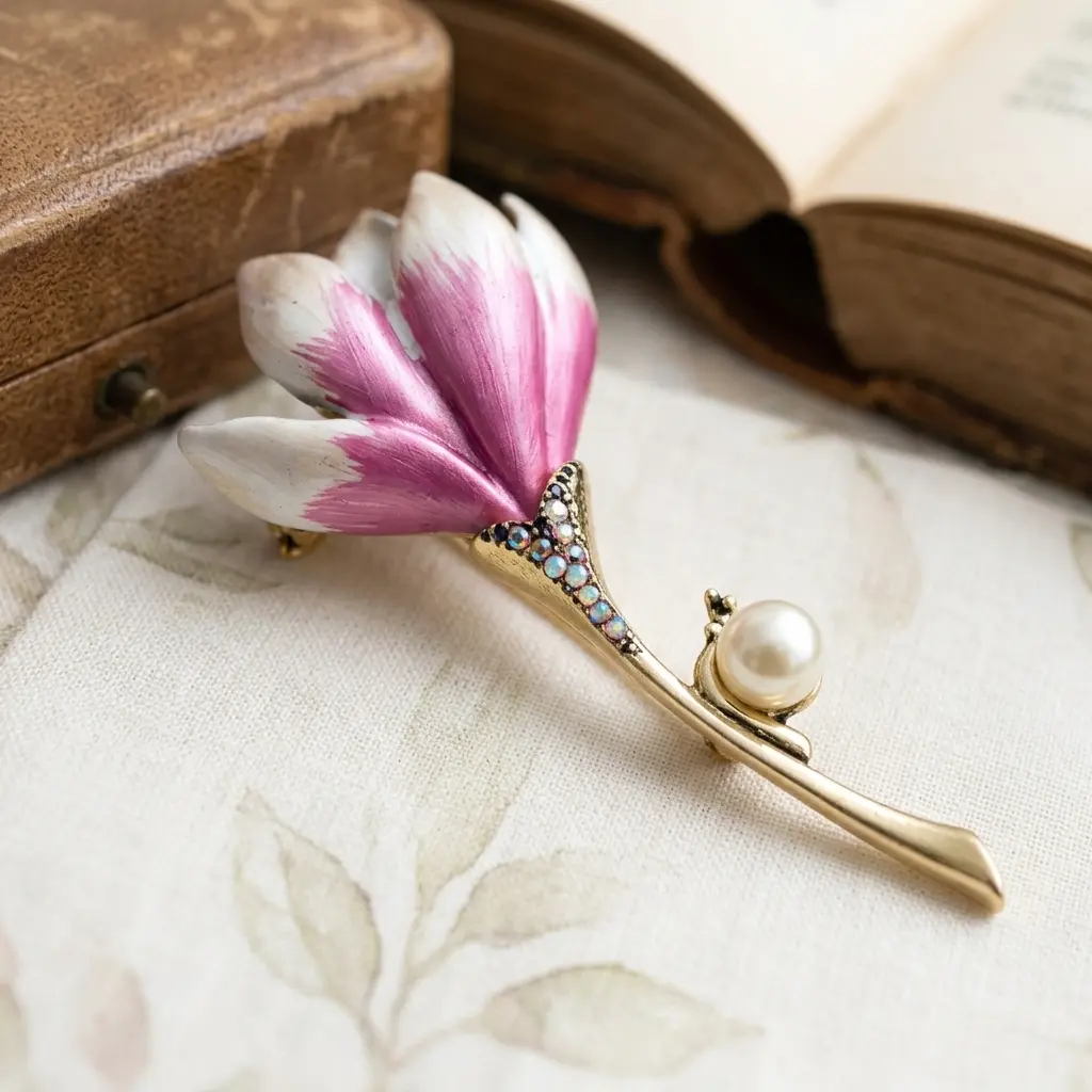 Vintage Style Magnolia Flower Brooch
