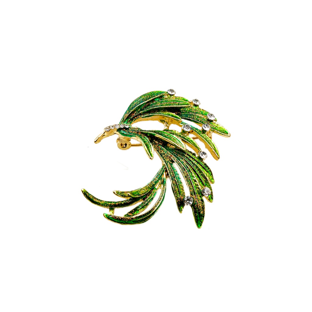 Rhinestone Phoenix Feather Brooch